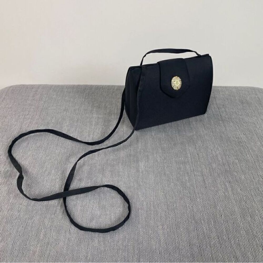 Vintage Vanessa Black Satin Formal Evening Mini Clutch Bag Prom